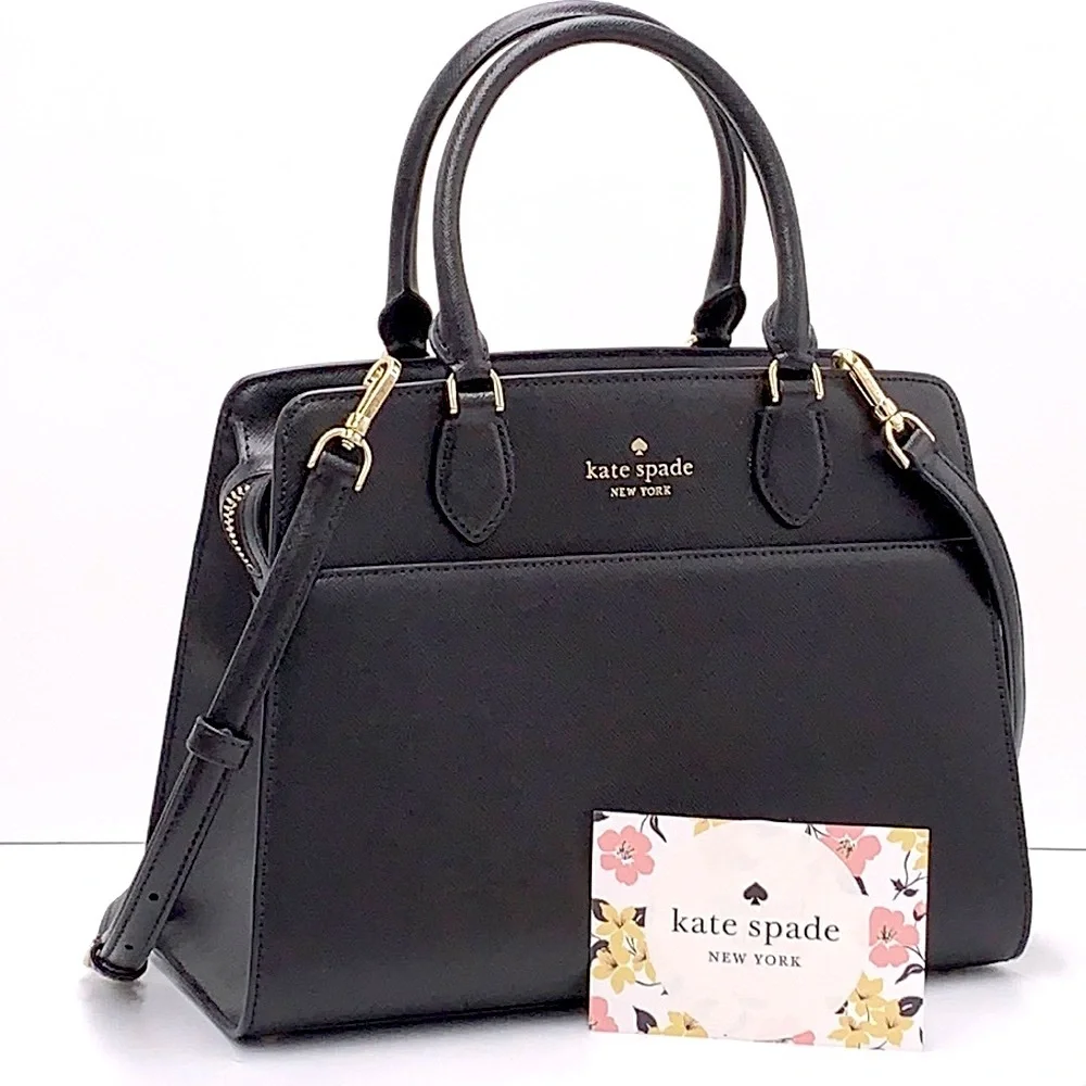 KATE SPADE Madison Saffiano Leather Medium Satchel BLACK COLOR